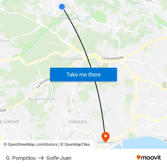 G. Pompidou to Golfe-Juan map