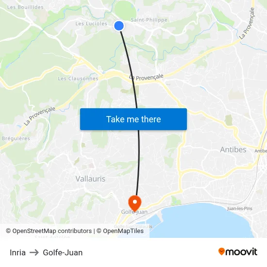 Inria to Golfe-Juan map