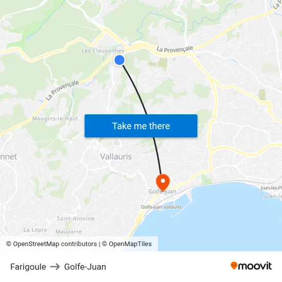 Farigoule to Golfe-Juan map