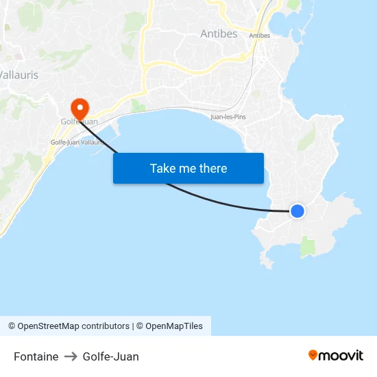 Fontaine to Golfe-Juan map