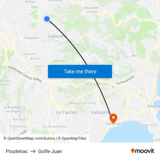 Poudeirac to Golfe-Juan map