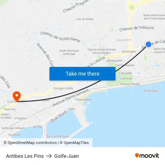 Antibes Les Pins to Golfe-Juan map