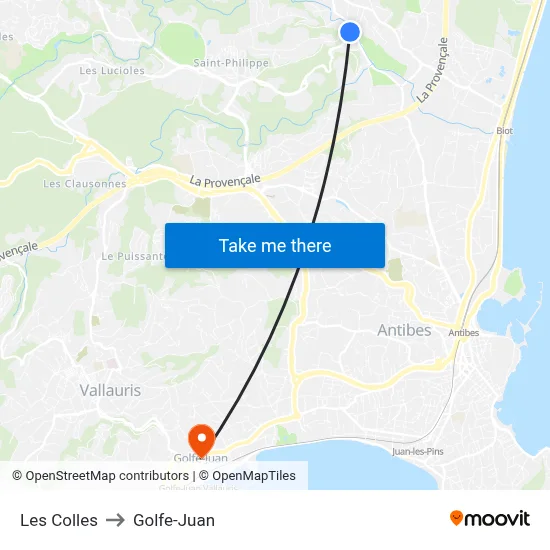Les Colles to Golfe-Juan map