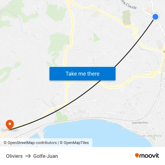Oliviers to Golfe-Juan map