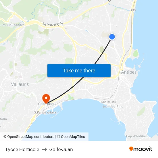 Lycee Horticole to Golfe-Juan map