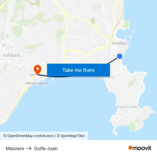 Maiziere to Golfe-Juan map