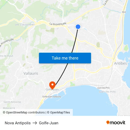 Nova Antipolis to Golfe-Juan map