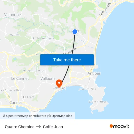 Quatre Chemins to Golfe-Juan map