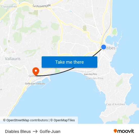 Diables Bleus to Golfe-Juan map