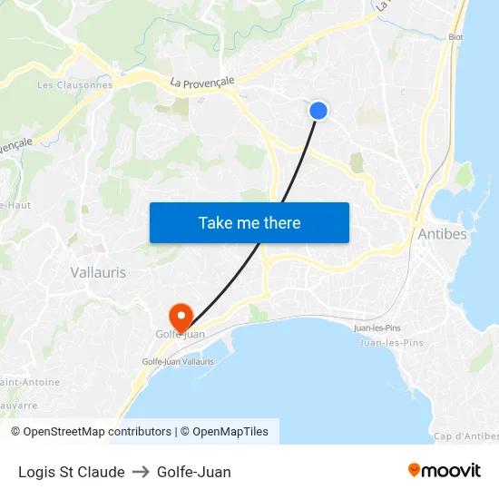 Logis St Claude to Golfe-Juan map