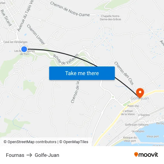 Fournas to Golfe-Juan map