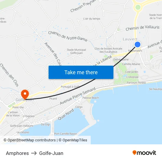 Amphores to Golfe-Juan map
