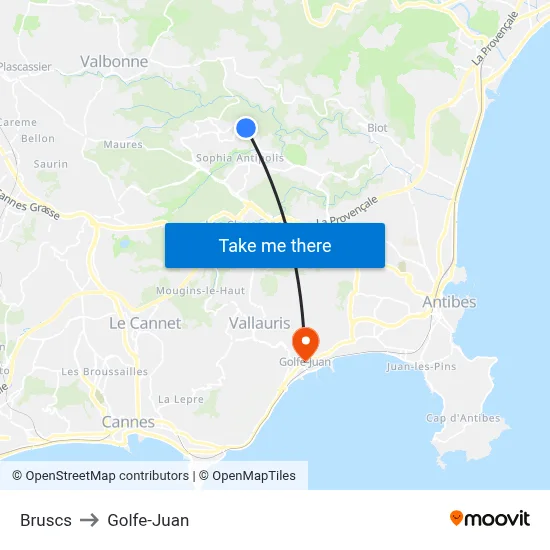 Bruscs to Golfe-Juan map