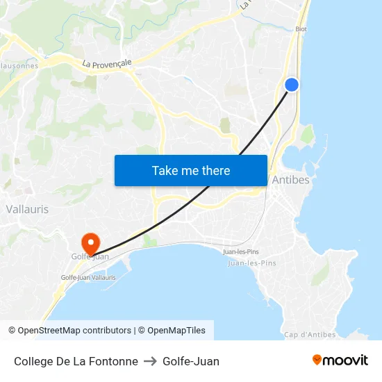 College De La Fontonne to Golfe-Juan map