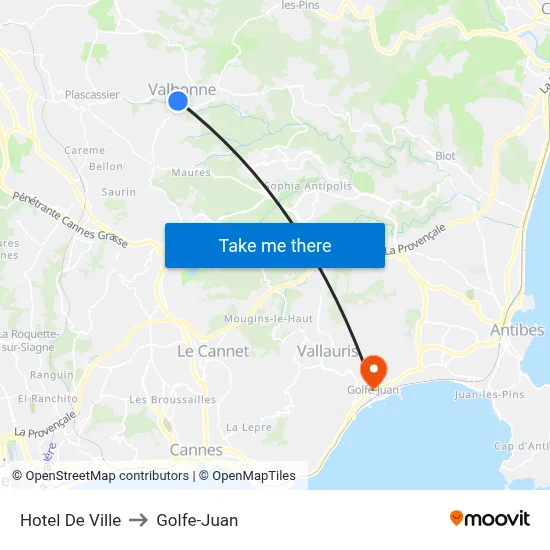 Hotel De Ville to Golfe-Juan map