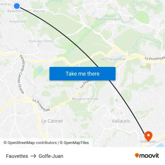 Fauvettes to Golfe-Juan map