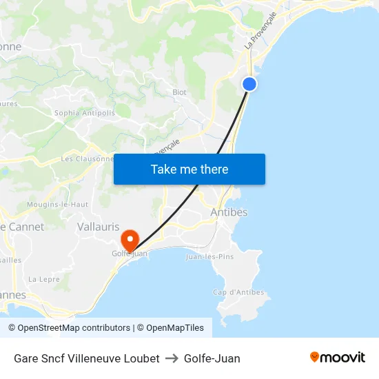 Gare Sncf Villeneuve Loubet to Golfe-Juan map