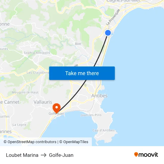 Loubet Marina to Golfe-Juan map