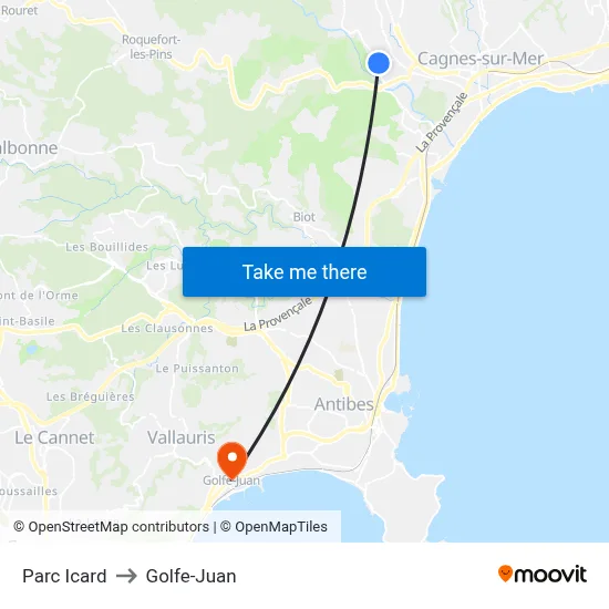 Parc Icard to Golfe-Juan map