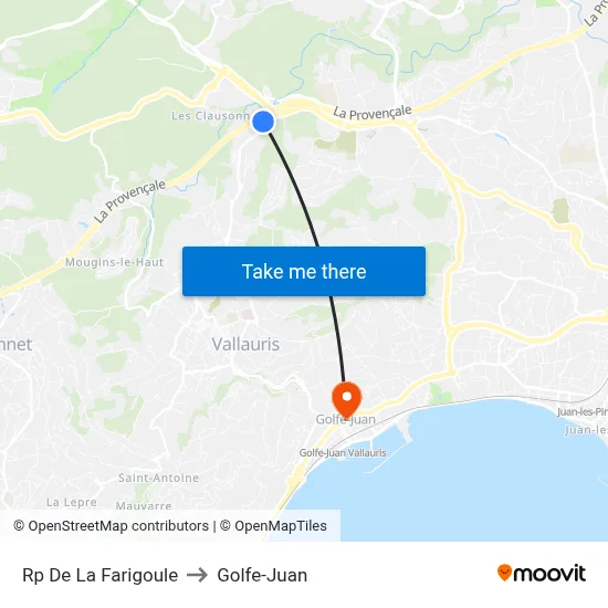 Rp De La Farigoule to Golfe-Juan map