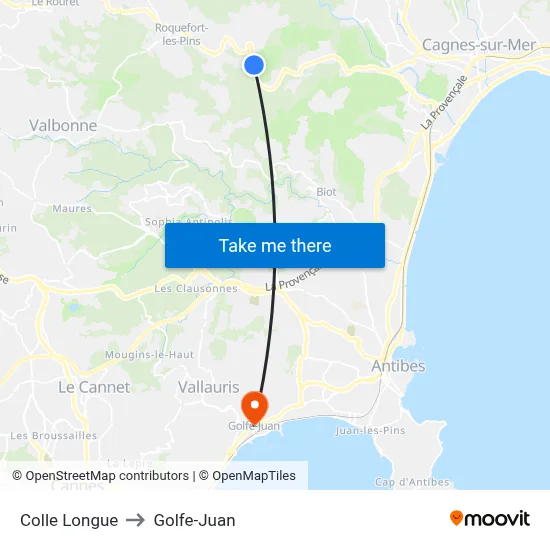 Colle Longue to Golfe-Juan map
