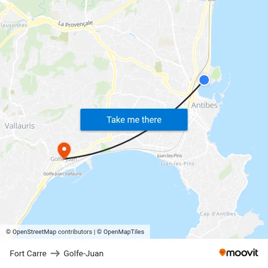 Fort Carre to Golfe-Juan map