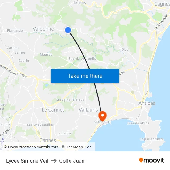 Lycee Simone Veil to Golfe-Juan map