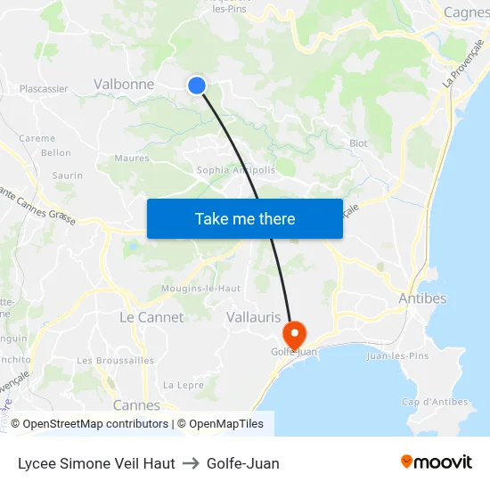 Lycee Simone Veil Haut to Golfe-Juan map