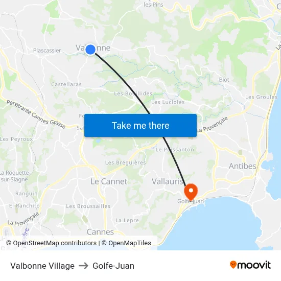 Valbonne Village to Golfe-Juan map