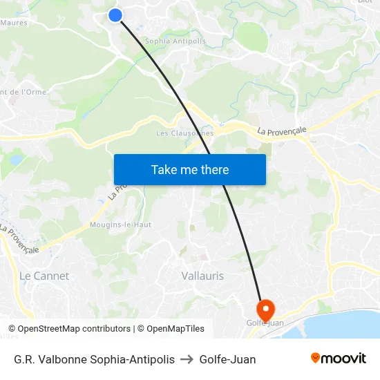 G.R. Valbonne Sophia-Antipolis to Golfe-Juan map