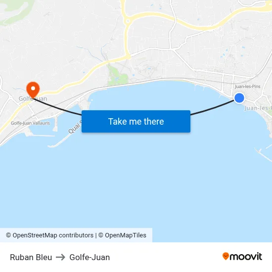 Ruban Bleu to Golfe-Juan map