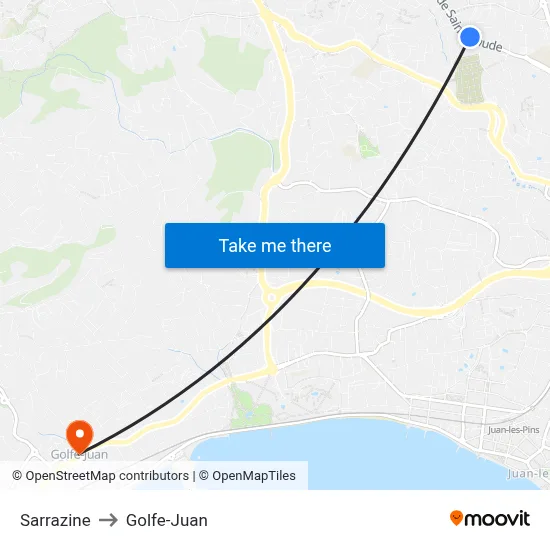 Sarrazine to Golfe-Juan map