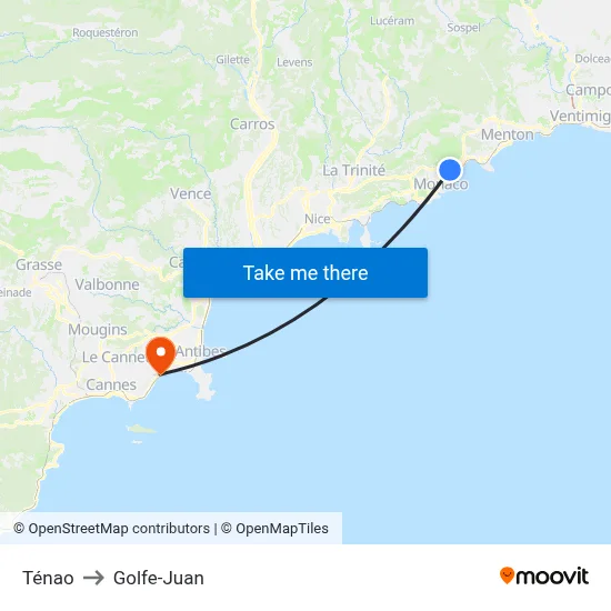Ténao to Golfe-Juan map