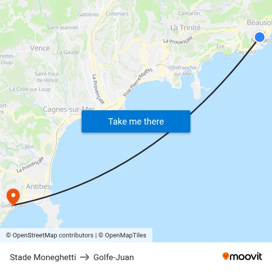 Stade Moneghetti to Golfe-Juan map