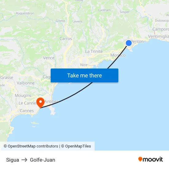 Sigua to Golfe-Juan map