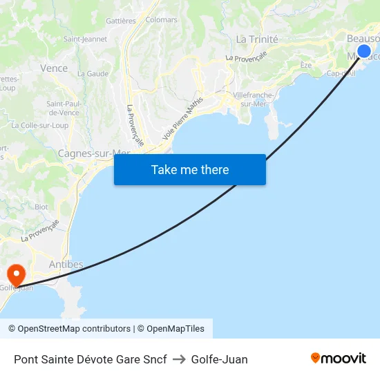 Pont Sainte Dévote Gare Sncf to Golfe-Juan map