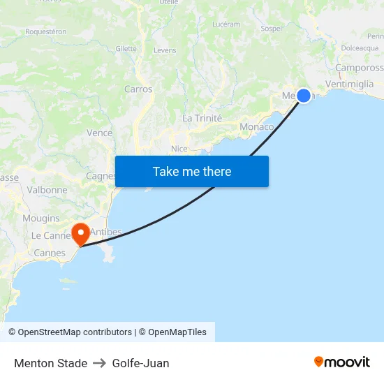 Menton Stade to Golfe-Juan map