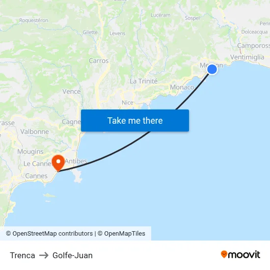 Trenca to Golfe-Juan map