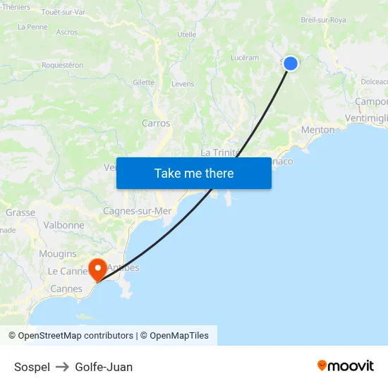Sospel to Golfe-Juan map