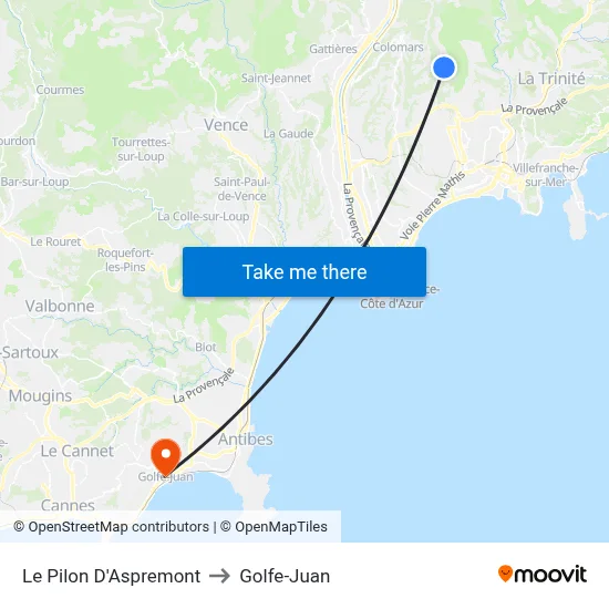 Le Pilon D'Aspremont to Golfe-Juan map