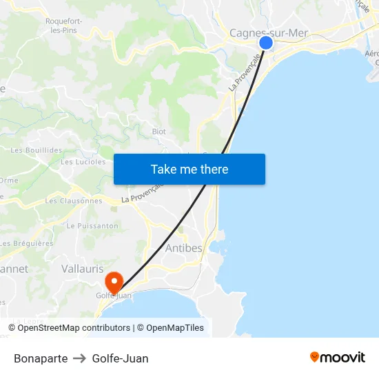 Bonaparte to Golfe-Juan map