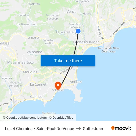 Les 4 Chemins / Saint-Paul-De-Vence to Golfe-Juan map