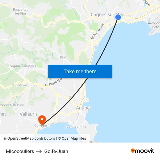 Micocouliers to Golfe-Juan map
