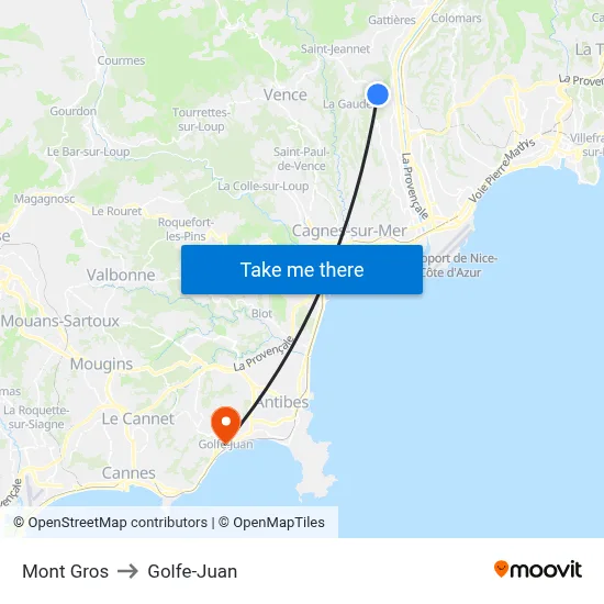 Mont Gros to Golfe-Juan map