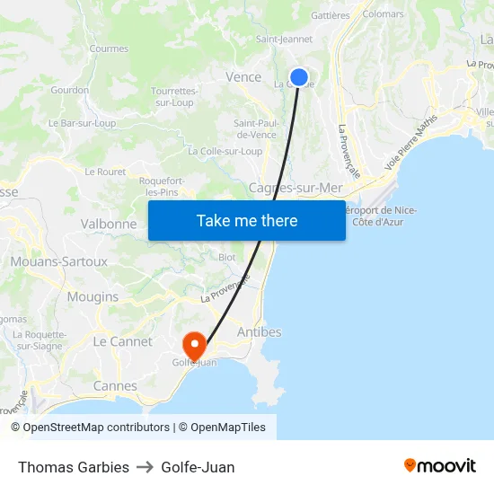 Thomas Garbies to Golfe-Juan map