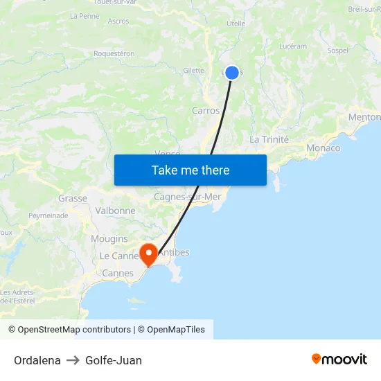 Ordalena to Golfe-Juan map