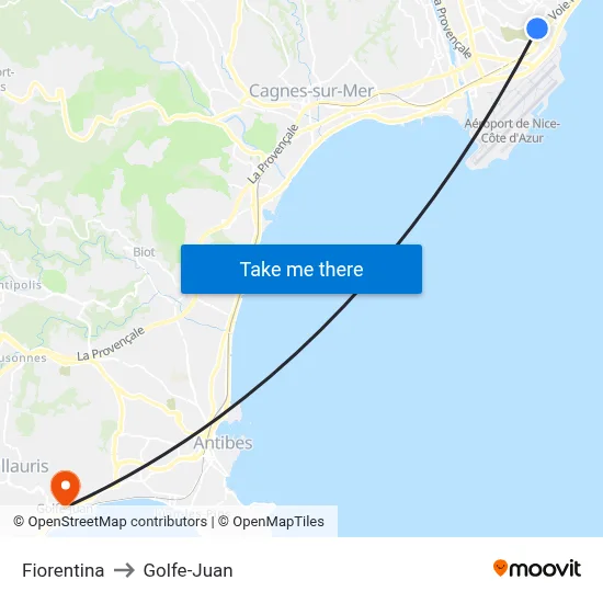 Fiorentina to Golfe-Juan map
