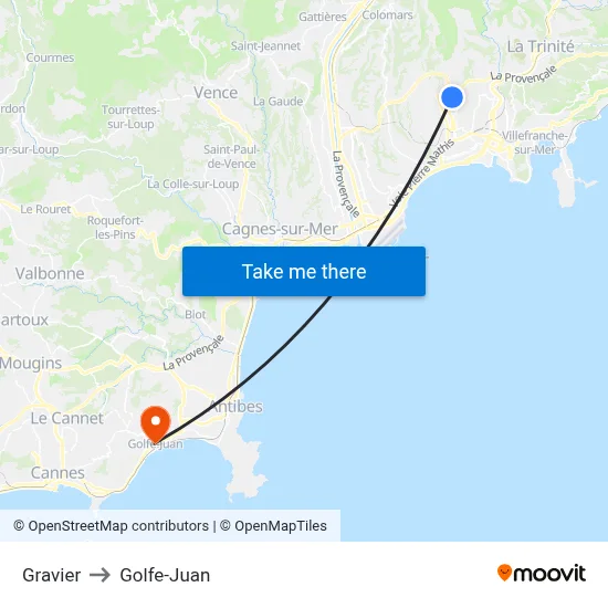 Gravier to Golfe-Juan map
