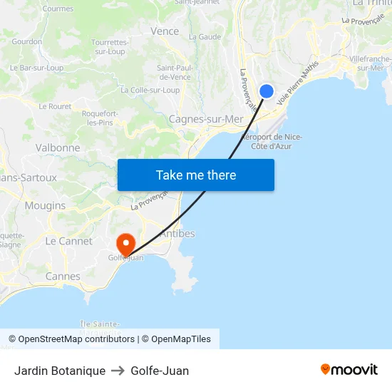 Jardin Botanique to Golfe-Juan map