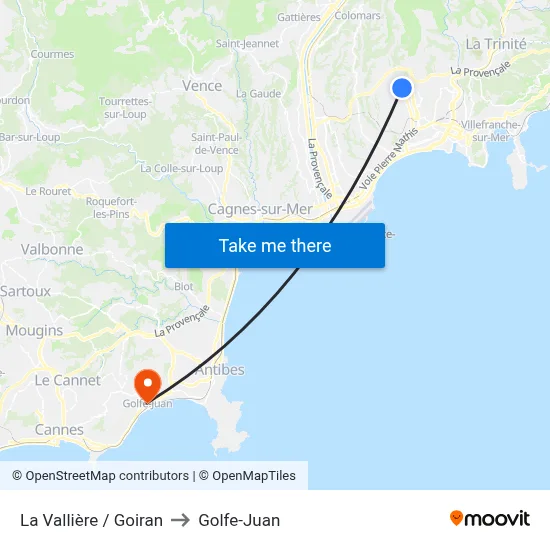 La Vallière / Goiran to Golfe-Juan map
